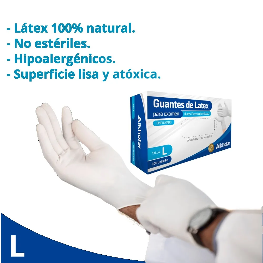 Detalle de los guantes de látex Alkhofar Grandes